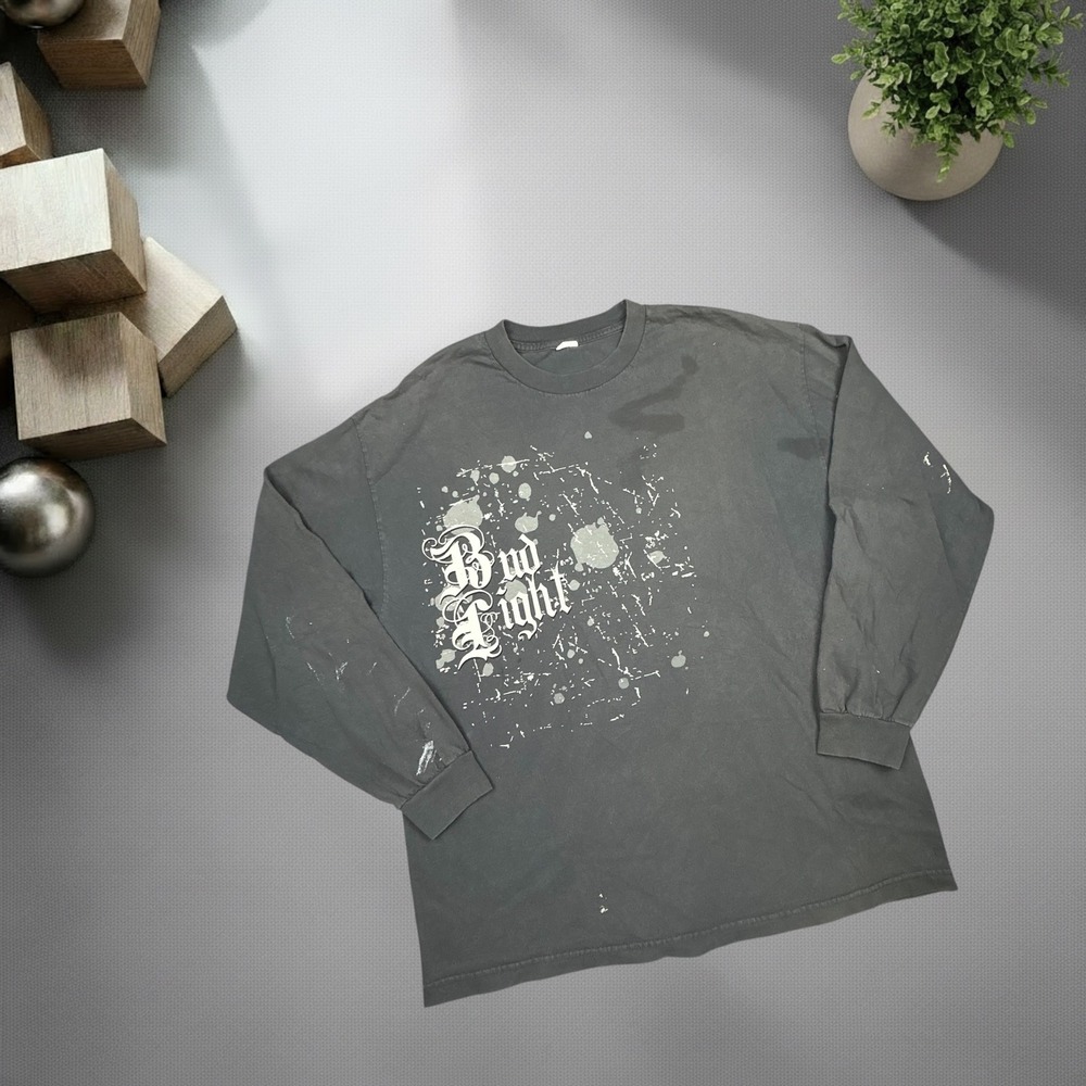 Vintage Bud‎ Light Long Sleeve Shirt Gothic Logo Splatter Grunge Gray Y2K Boxy
